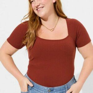 Torrid "Super Soft" Ribbed, Fitted Square Neck Top In Dark Orange